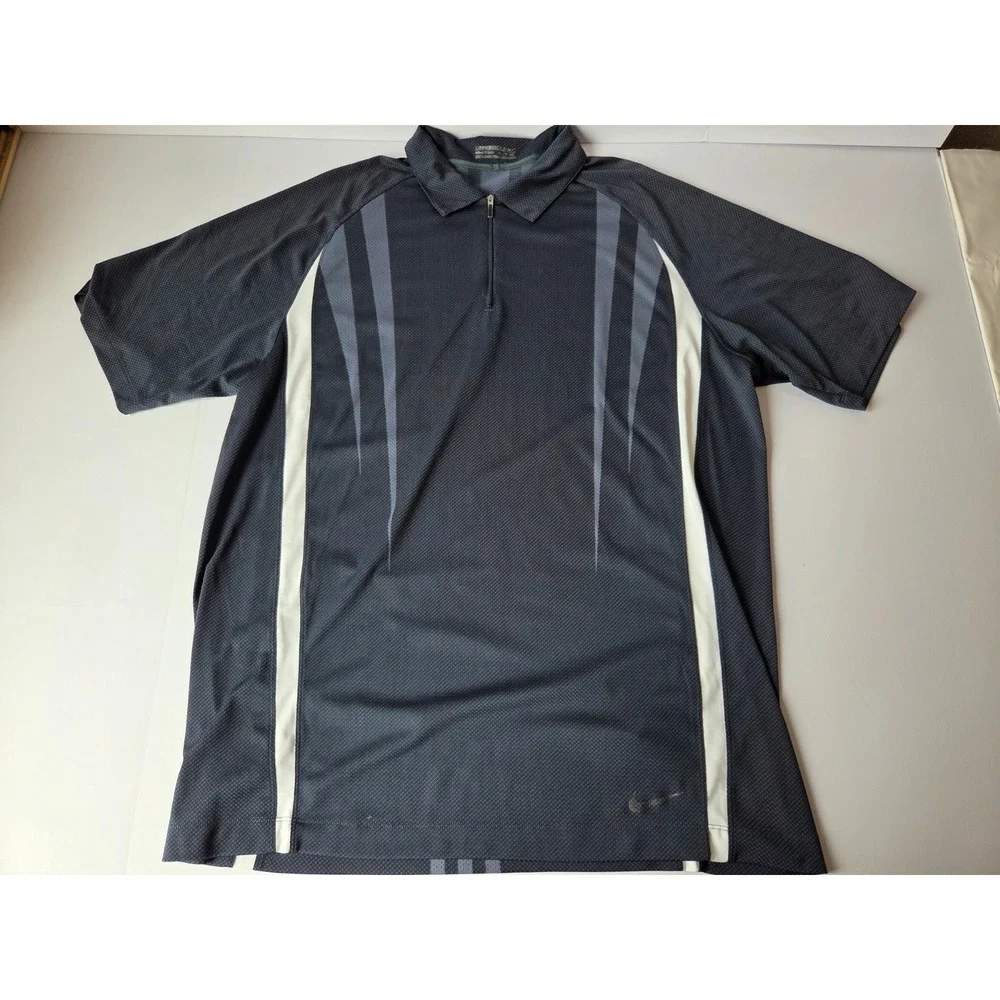 Nike Golf Shirt Mens 2 Extra Large Blue White Dri-Fit Performance Stretch Y2K